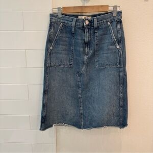 Amo Welder Denim Midi Skirt in Woodland